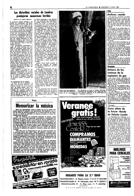 Información interior de La Vanguardia del domingo, 5 de julio de 1981, con los sucesos en Southall