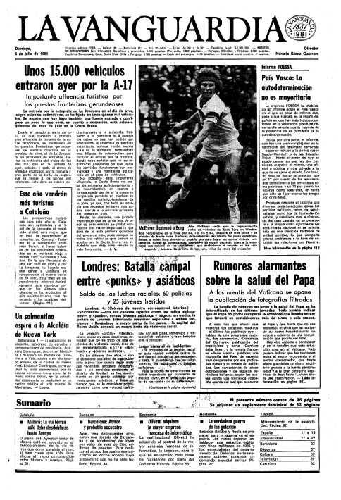 Portada de La Vanguardia del domingo, 5 de julio de 1981, con los sucesos en Southall