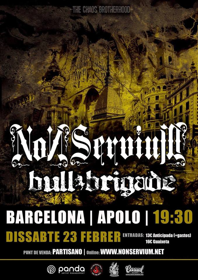 Cartel del concierto de Non Servium + Bull Brigade @ Sala Apolo, Barcelona, el sábado 23 de febrero de 2019